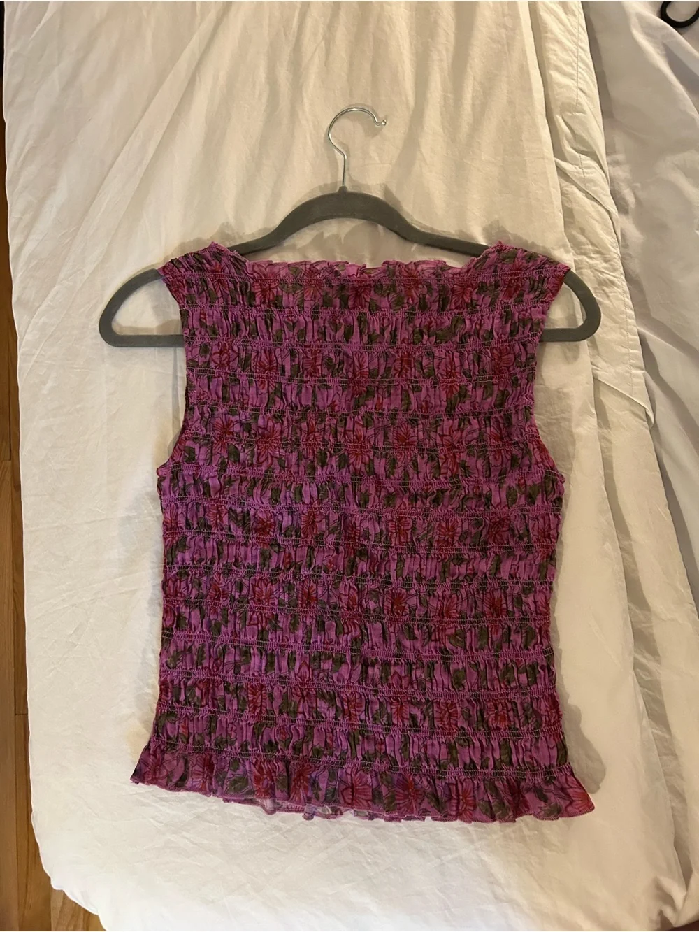 J Crew purple floral smocked sleeveless shell